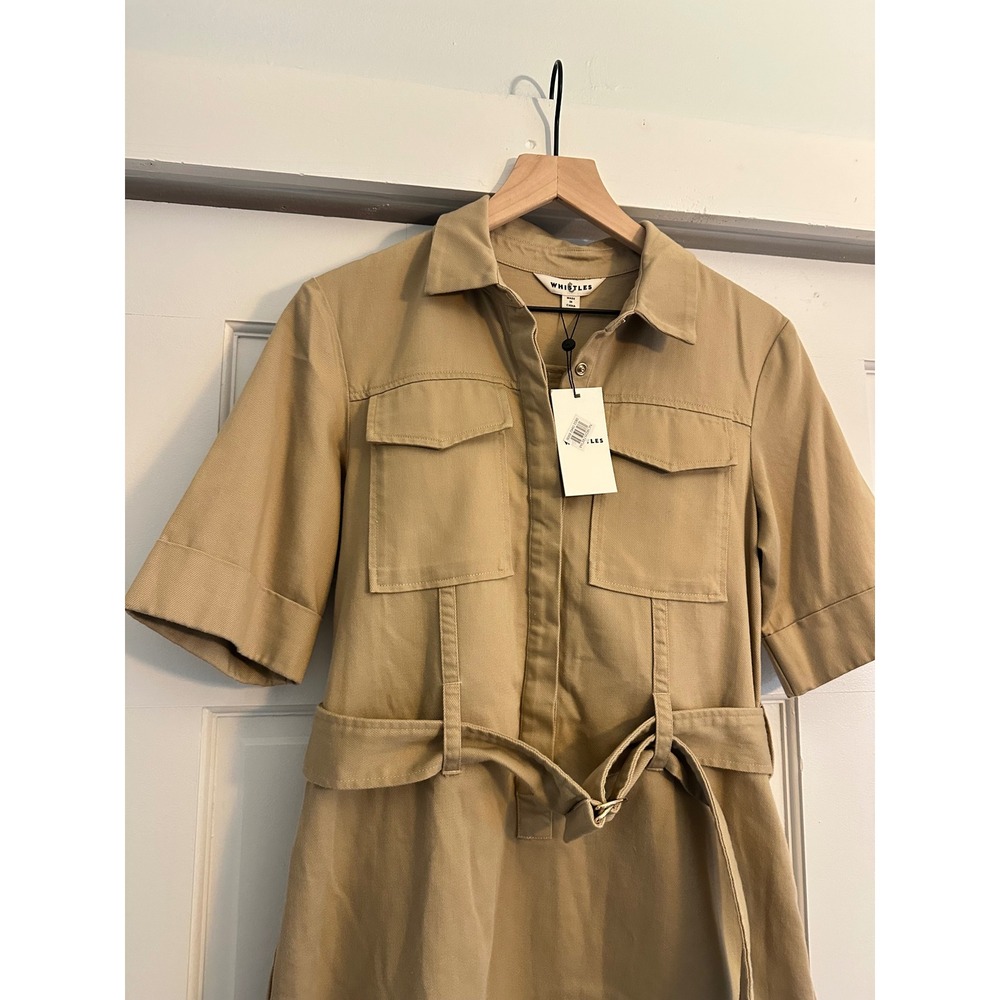 Whistles Gemma Shirt Dress Beige Khaki Cotton Lyocell Belted Mini US 6 NEW - Picture 3 of 6